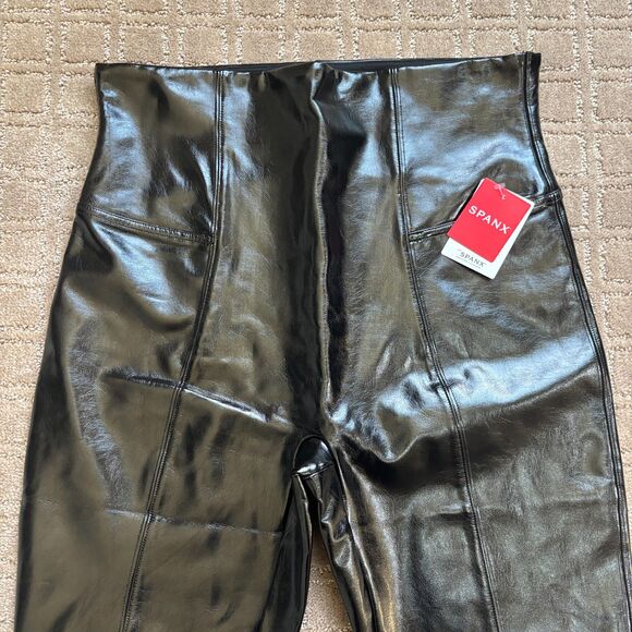 Spanx Faux Patent Leather Leggings Womens XL Black High Waisted Sexy Cosplay NWT - Picture 2 of 12